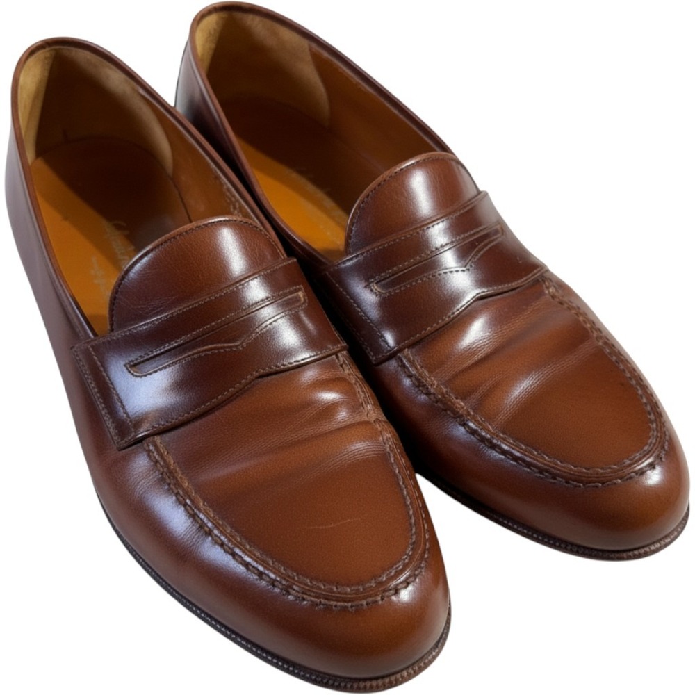 Salvatore Ferragamo Studio Leather Penny Loafers Mens 10 D Brown Italy